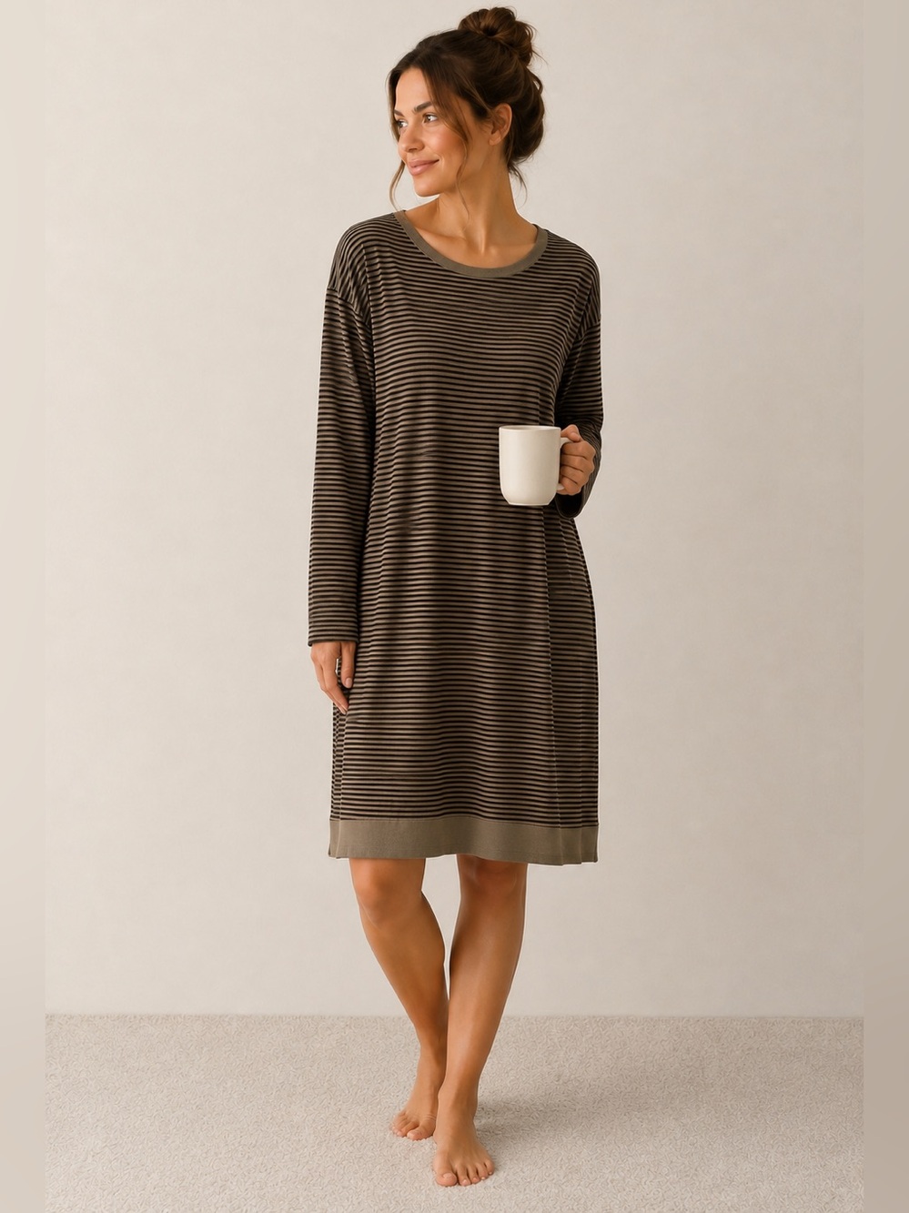 J Jill Striped Long Sleeve Knit Sweatshirt Dress in Olive & Black Size XL Tall